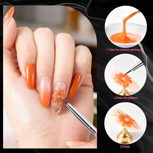 Artdone Nail Art Brushes With Nail Stands Nail Art Tool Set, Dotting Tools, Dust Brush,Striping Brushes for Long Lines, Drawing Pen For Gel Polish Design supply - color: Nail Brushes And Stand Kit A