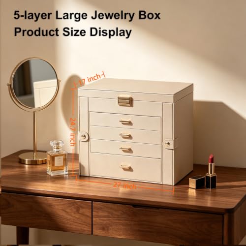 BOOVO Large Jewelry Box for Women, 5 Layer Jewelry Organizer(Gold, 5 Layer) - color: Champagne Gold, size: 5 Layer