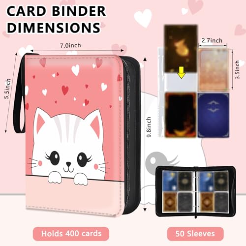 4 Pocket Trading Card Binder, Holds 400 Cards, Zipper Binder - color: Cute Kitten