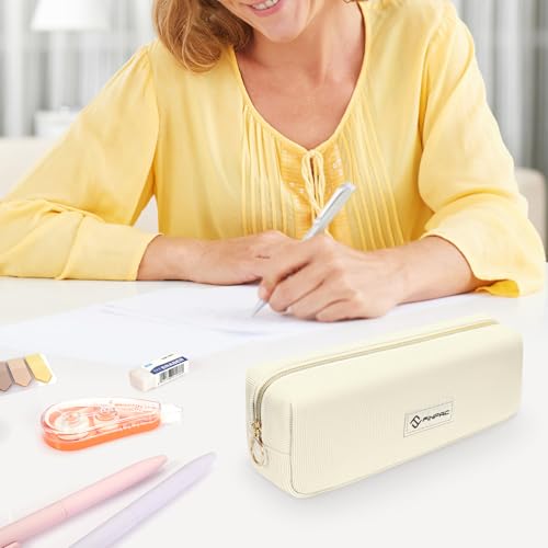FINPAC Pencil Case, Corduroy Aesthetic Makeup Bag - color: Beige