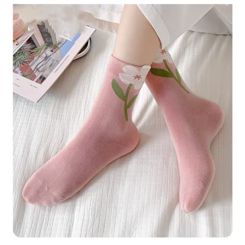OTAODKA Cute Cotton Socks for Women Novelty Ankle Athletics Sock - color: 5 Pack Tulip