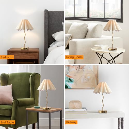 EOEYYOYB Pleated Table Lamp, Table Lamp for Bedroom, Bedside Lamps for Nightstand with Linen Lampshade, Modern Lamp for Bedroom Home Office Decor - color: Gold