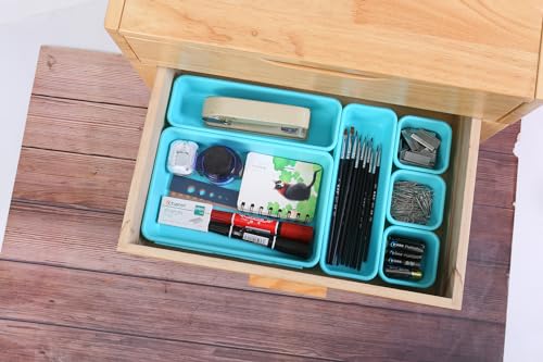 Kutesna 15PCS Interlocking Drawer Organizer, Plastic Desk Organizer Set - color: Blue&Green, size: 15 pieces