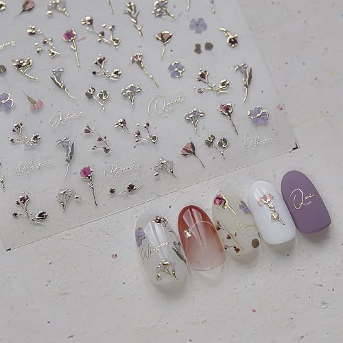 Flower Nail Stickers for Nail Art Decals Charms with Tweezers - color: Sunbeam Verse