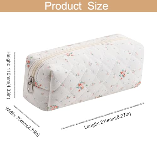 Cute Floral Cotton Makeup Brush Cosmetic Bag for Women, Travel Quilted Zipper Make Up Bag, Flowers Toiletry Organizer Case Kawaii Makeup Cosmetic Travel Cloth Pouch (White Small Flower) - color: 11 White Small Flower