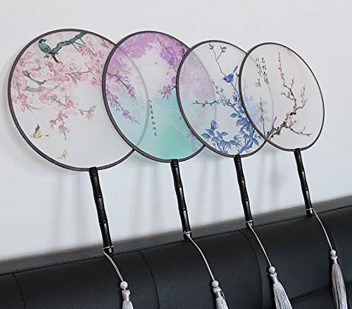 Seres Classic Round Fan,Wood Fan Rib&Semi-Transparent Silk Cloth,10+ Optional Patterns,Diameter 8.3in,团扇 (9.Plum Blossoms) - color: 9.plum Blossoms