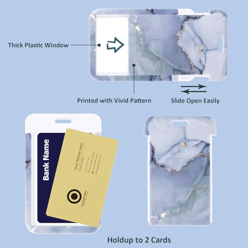 ID Card Badge Holder Key Chain with Metal Keyring, Plastic Slide Open with ID Window for Women Men Girls Students,Gray - color: Gray Marble