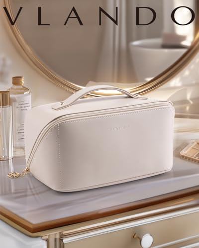VLANDO Makeup Bag,Women Travel Toiletry Case,Carry Handle,Off White - color: 05.Off White