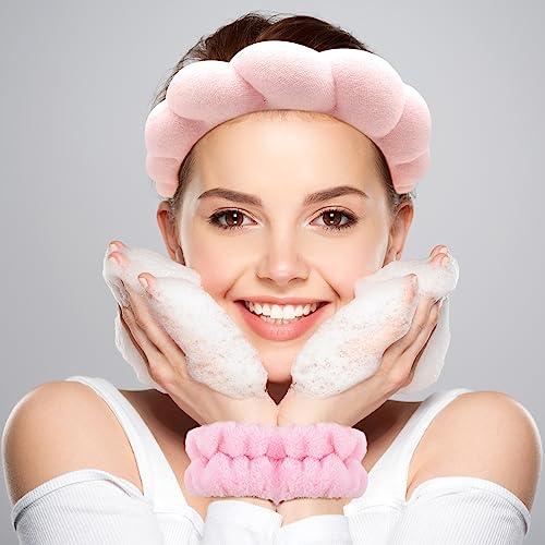 Zkptops Spa Headbands for Women Face Washing Wristband Sponge Makeup,Pink - color: Pink