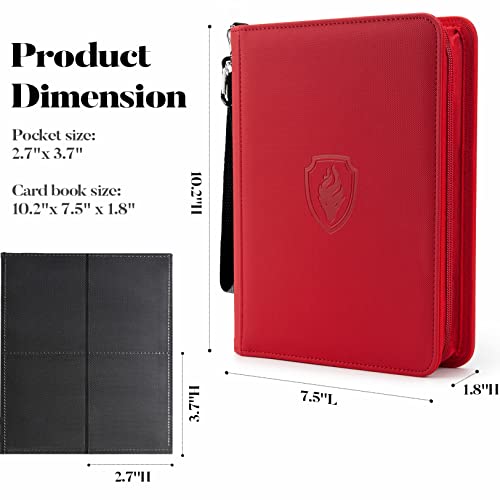 Fabmaker 4 Pocket Zip Card Binder, PU Trading Card Binder for 320 Cards - color: Red, size: 4 Pocket - 10.2" x 7.5"