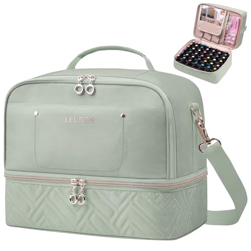 Leudes Nail Bag Polish Organizer Case Holds 42 Bottles & Gel Lamp - color: Sage Green