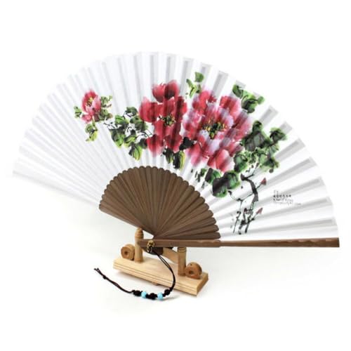 Korean Traditional Bamboo Hanji Hand Fan Norigae Large Folding Gift Peony