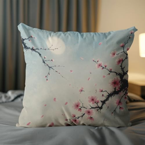 Cherry Blossom Pillow Cover 18 x 18 Inches, Moon Branch Decor - color: Blush Blossom