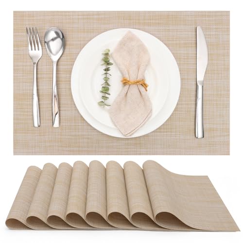Myir JUN Placemats Set of 8 Kitchen and Dining Table Placemats - color: A-beige, size: Set of 8