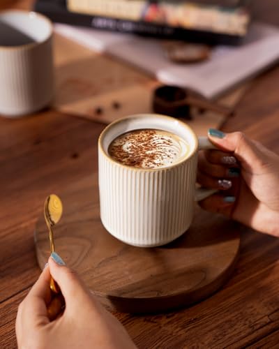 famiware Coffee Mug Set of 4, Star 12 oz Ceramic Mugs Cups Set with Handle - color: Star-Cappuccino White, size: 4 Count (Pack of 1)