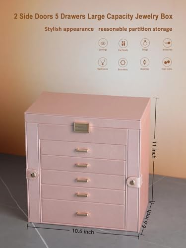 BOOVO Large Jewelry Box for Women 6 Layer - color: Rose Gold and Gold, size: 6 Layer
