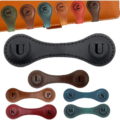 Personalized Magnetic Leather Bookmark, 26 Letters Book Mark Customized Initial Book Hoder Markers Cute Accessories Meaningful Gift for Wonmen Teachers, Book Lovers (U, Black) - color: Black, size: U