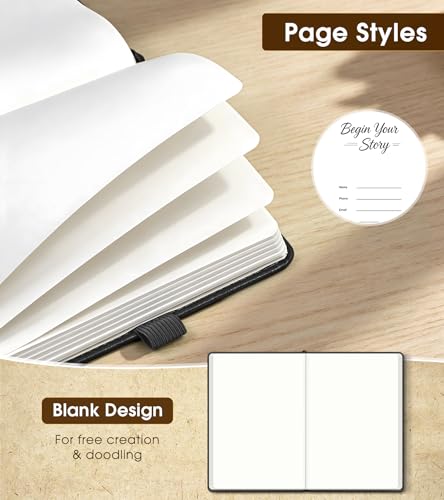 Journal Notebook, A5 Leather Hardcover Blank Sketchbook, 160 Pages, 180° Lay-Flat Binding, 100 GSM Thick Paper, for Sketching, Drawing, Art Journaling & Creative Writing (Black) - color: Black, size: Plain
