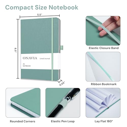 ONAVIA A5 Notebooks for Work, Lined Journal, 160 Pages, Green - color: Midnight Green