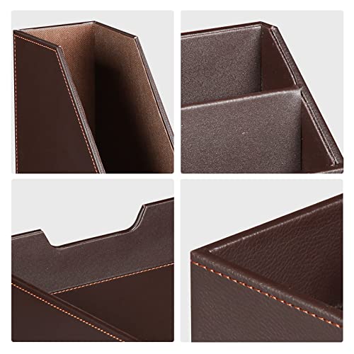 Ayunga PU Leather 6-piece Office Supplies Combination Set,Pencil Cup,Business Card Holder,Sticky Note Dispenser,Mail Sorter,Letter Tray,Files Holder,Suitable for Self-use and Friend Gifts (Brown) - color: Brown