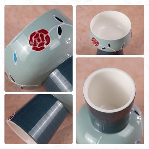 KAMMAK Tea Cup Set of 2 Small Tea Cups 2.1oz Blue Porcelain Tea Cup Set, Asian Ceramic Teacups for Home, Party, Office, Chinese Kung Fu Tea Set for Hot/Cold Drink (Mingji Mountain) - style: 706N High Foot Blue
