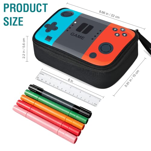 Large Pencil Box for Boys - Gamer Pencil Case Pouch with Zipper Compartment, Durable Wipable Fabric, Easy to Clean, Big Soft School Supplies Organizer Bag for Kids Grades 1-6 - color: Orange & Blue