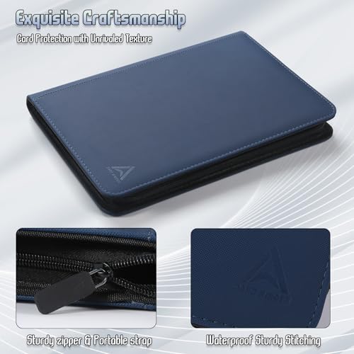 9 Pocket Card Binder - 540 Capacity with Zip Closure Premium, Double-Sided,Sturdy & Sleek PU Leather Protector for MTG, TCG, Sport & Collectible Cards (blue) - color: blue