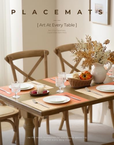 Leetaltree Woven Vinyl Fall Placemats Set of 4, Gradient Burnt Orange - color: D1- Gradient Orange-red, size: Set of 4