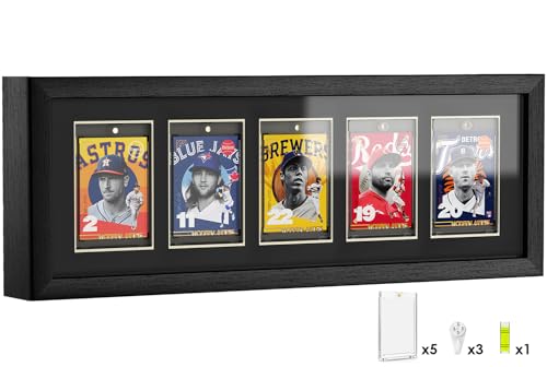 Trading Card Display Case, 5 Standard Baseball Card Display Frame - size: 5 Card-Black