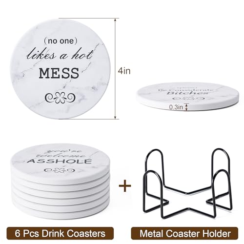 6Pcs Absorbent Coasters Set with Holder,Ceramic Drink Coaster,4 in（A10） - color: Style 10