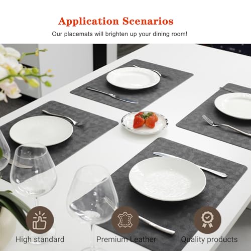 Gray Vinyl Placemats Set of 6 Waterproof Wipeable Table Mats - color: Gray