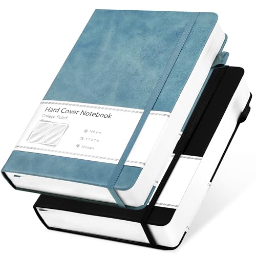 CAGIE 2 Pack Journals Notebooks for Women Men Leather Journals for Writing Hardcover A5 Journaling Notebooks Thick Journal Supplies Diary, Black& Blue - color: H-Black Blue, style: Lined A5