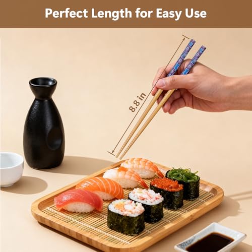 Antner 5 Pairs Reusable Bamboo Chopsticks Set with Ceramic Chopstick Rests, 8.8 Inch Japanese Style Chop Sticks with Holders for Sushi Ramen Asian Cuisine Lovers Gift Set, Black Elegant Packaging - color: Colorful Bloom Floral Chopsticks Set