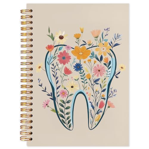 WUCHJ Dentist Gifts Notebook Journal, Dental Assistant Office Gifts for Women, Brown Floral Tooth Dental Spiral Notebook Journal for Note Taking, Dentist Office Supplies, 5.5x8.3 Inch - color: Brown teeth flower