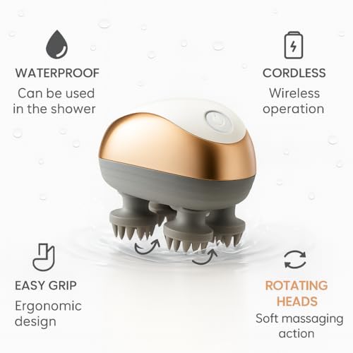 Electric Scalp Massager for Hair Growth & Stress Relief – Gift for Women, Men, Parents & Pets – Cordless Waterproof Head Massager with 96 Kneading Nodes (White)