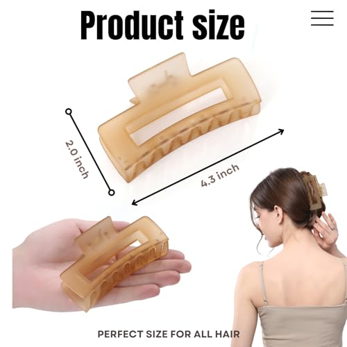 12 PCS Large Clear Square Hair Claw for Women, 4.3-Inch Matte Rectangle Clips, Strong Hold for Thick & Thin Hair - color: Clear