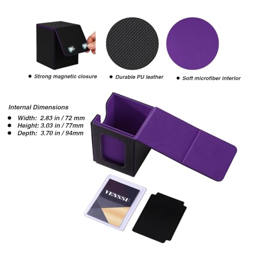 Venssu MTG Deck Box with Commander Display, Fits TCG Cards (Black＆Purple) - color: Black＆Purple