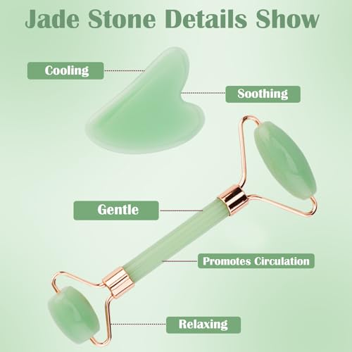 CUBACO Spa Headband and Wristband Set for Women with Ice Jade Roller and Gua Sha, Skin Care Set Tools Puffy Makeup Headband Teen Girl Gifts Trendy Stuff Hair Accessories for Women - color: Green