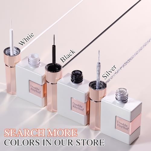 Double Rhythm 15 Ml Metallic Gel Liner Polish Nail Art Bronze Mirror Chrome Painted Drawing Stripper 3D Effect (Black Liner Art-L1005) - color: Black