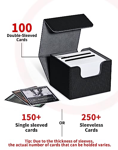 ZLCA Card Deck Box with 2 Dividers for MTG Cards, Large Horizontal Card Storage Box Fits 150+ Single Sleeved Cards, PU Leather Commander Deck Box for TCG CCG (Black) - color: A1-Black, size: A-Horizontal PLUS