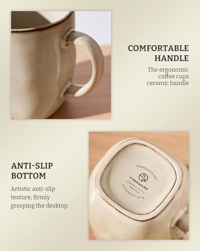 famiware Coffee Mugs Set of 6, Ocean Square 13oz Coffee Cup Set with Handle - color: Ocean Square-Light khaki, size: 6pcs