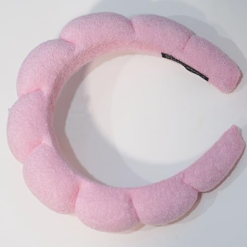 Beleki Spa Headband for Washing Face, Pink Sponge Face Wash Headband and Wristband Set for Makeup Skincare Headbands Puffy Non Slip Headwear Hair Accessories for Women Girls - color: Pink