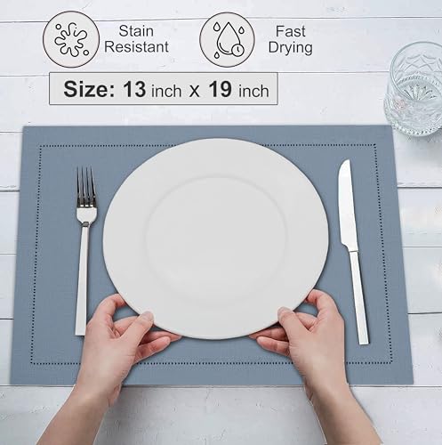 Ruvanti Placemats Set of 6, Linen Cotton Blend Place Mats, 13x19 – Grey - color: Gray