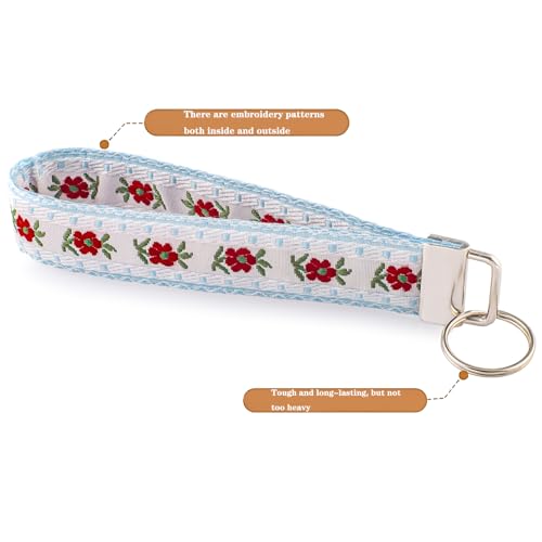 LNKRE JEWELRY Womens Embroidered Wristlet Keychain, Cute Key Chain Lanyard - color: Blue