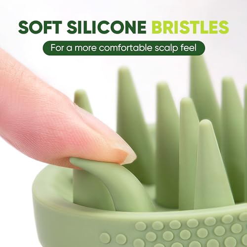 SVVIMER Scalp Massager Shampoo Brush - Soft Silicone Scalp Scrubber for Wet & Dry Hair - Shower Brush with Finger Loop - Nail-Friendly Head Scrubber for Women & Men - Green