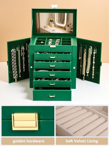 BOOVO Large Jewelry Box for Women 6 Layer - color: Green and Gold, size: 6 Layer