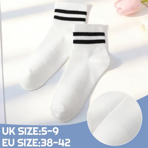 Womens White Crew Socks 6 Pair Striped Trim Casual Crew Socks - color: 8pairs White