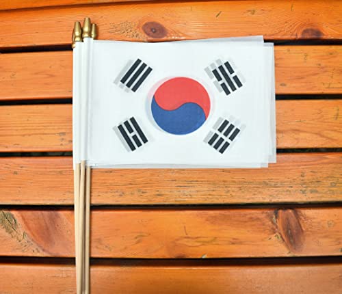 25Pack Small South Korea Flags Handheld Mini Korean Stick Flags 5x8 Inch - color: South Korea