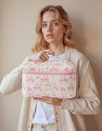 HBselect Quilted Makeup Bag, 3Pcs Cotton Large Travel Makeup Bags Organizer - color: A-3PCS-Floral 13