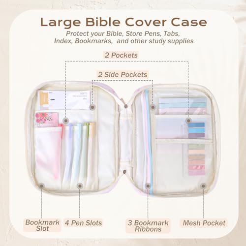XKDOUS Bible Cover for Women Bible Bag Kit Church Book Holder Carrying Case - color: Pink Bow